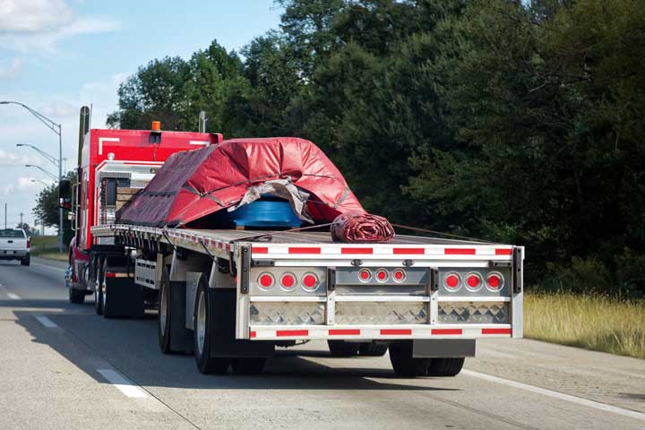 Flatbed Truck and trailer Covered with Tarp